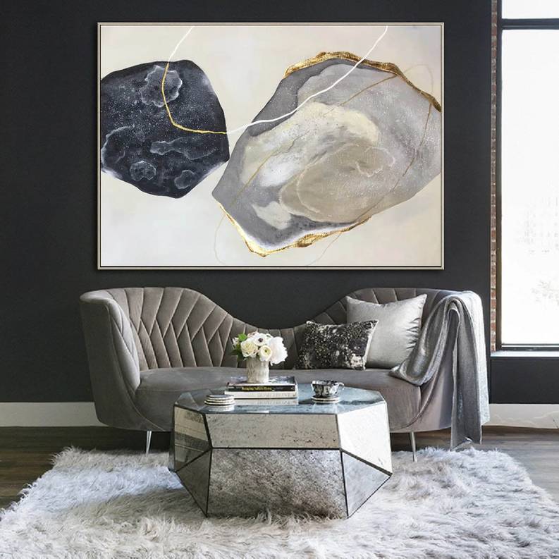Black Giant White Abstract Canvas Artwork P4CJV wall art